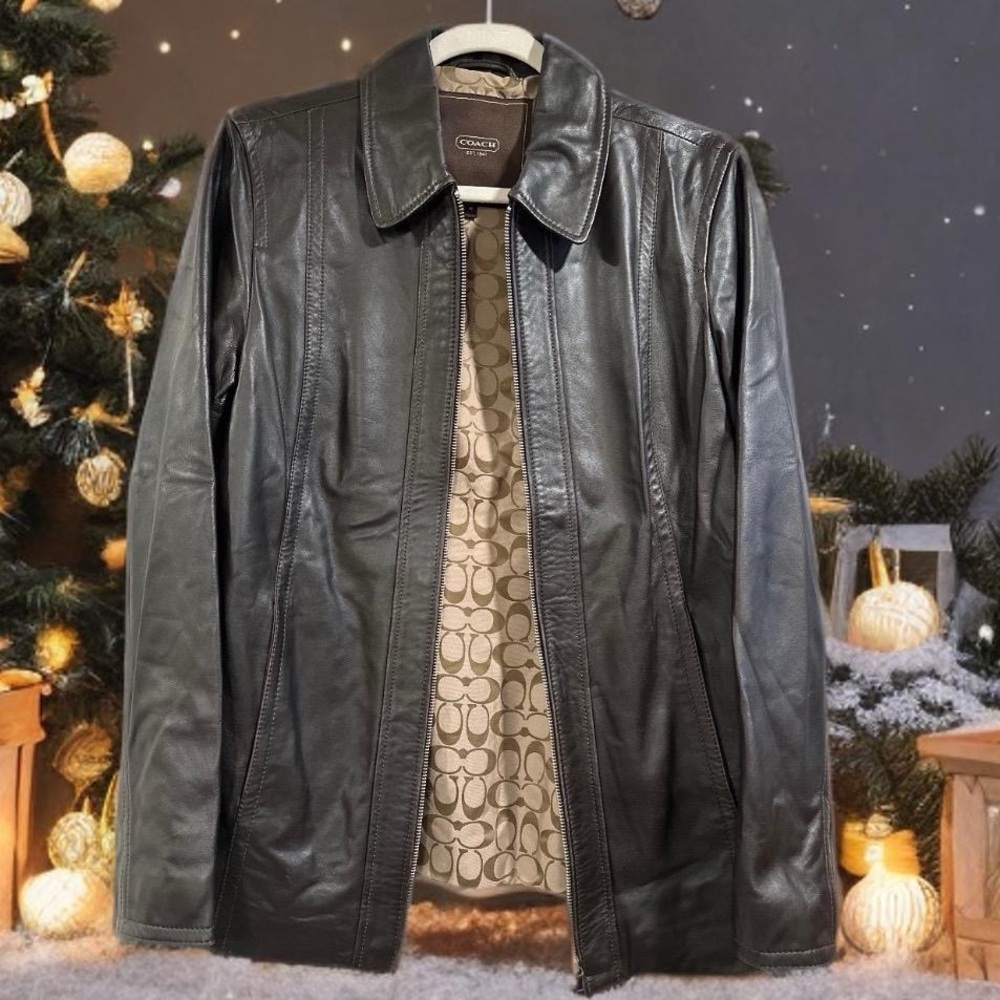 COACH Vintage DarkBrown Soft Leather Zip Jacket 2 Pockets Signature C Lining EUC - Picture 12 of 16